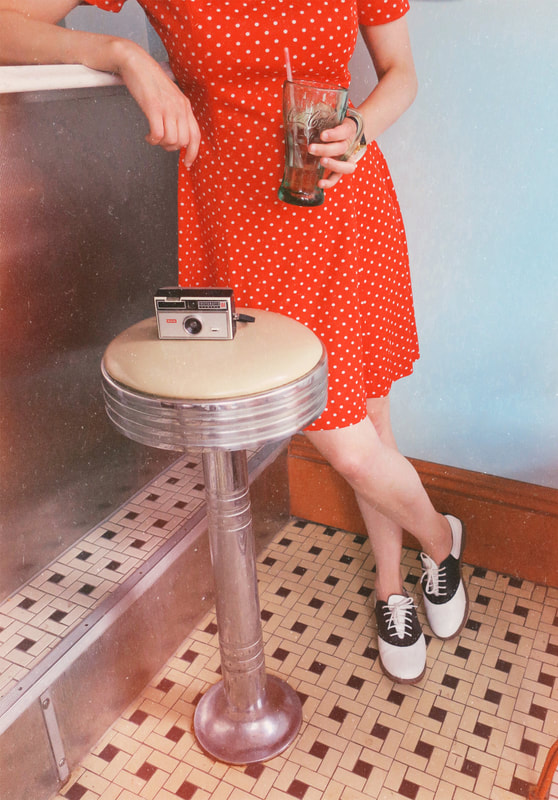 Coca Cola | vintage camera | saddle shoes | polka dot dress | vintage style | retro style